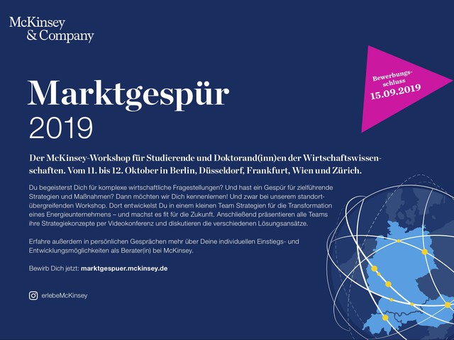 Marktgespür 2019: Der McKinsey-Workshop für Studierende und Doktorand(inn)en der Wirtschaftswissenschaften