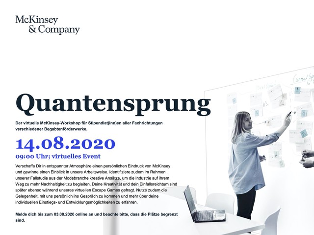 Quantensprung. Der virtuelle McKinsey-Workshop für Stipendiat(inn)en aller Fachrichtungen verschiedener Begabtenförderwerke